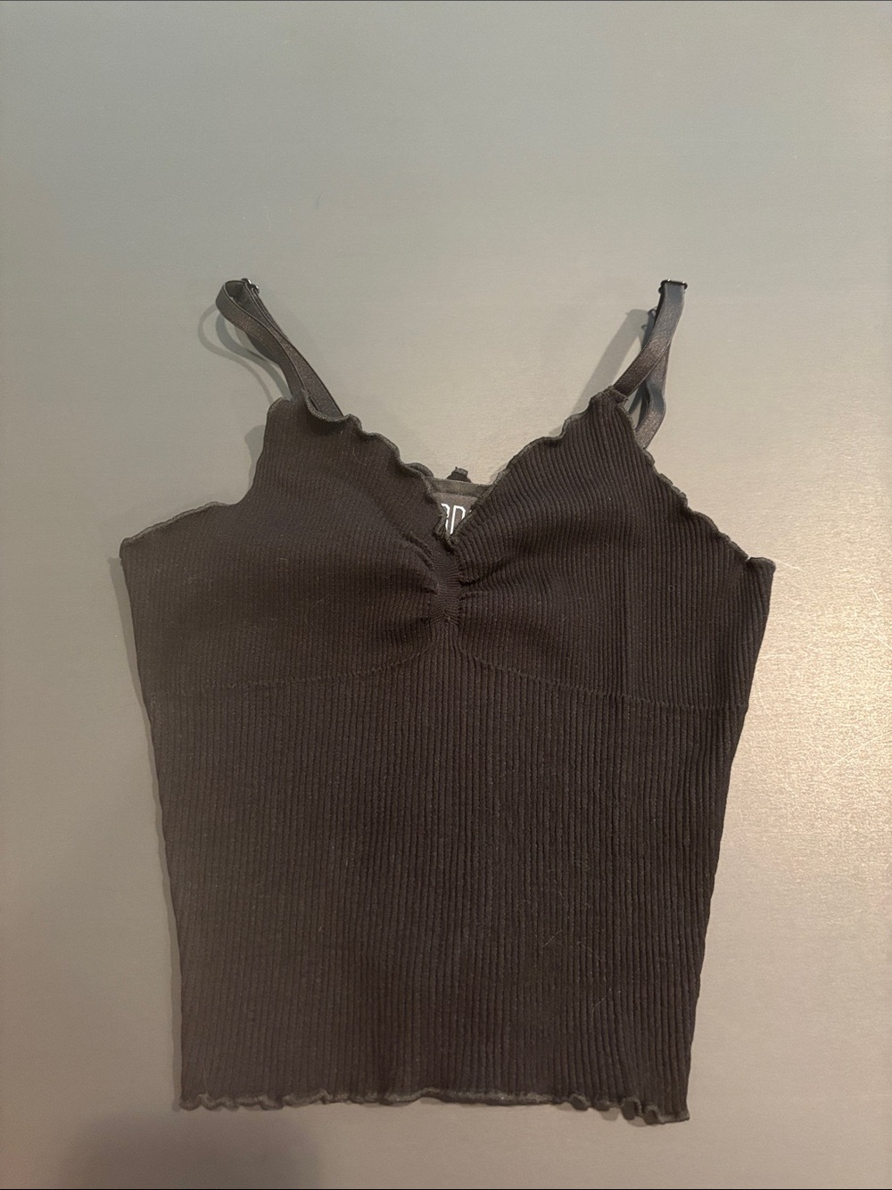 BDG Urban Outfitters Black Ribbed V-Neck Scallop-Edge Cami